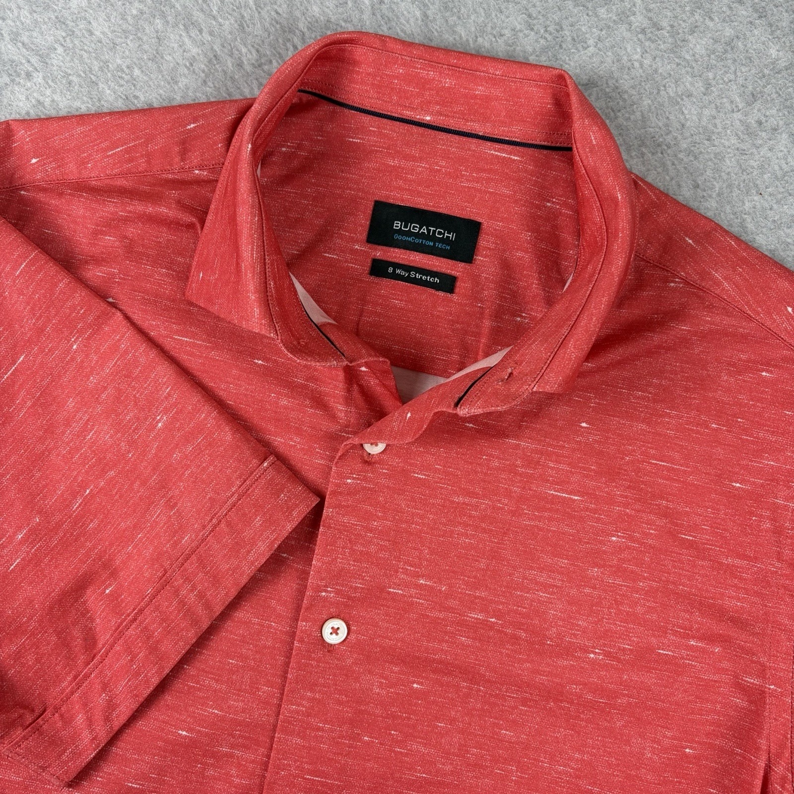 Bugatchi Shirt Mens Medium Salmon Pink Ooohcotton Tech 8 Way Stretch Button Up